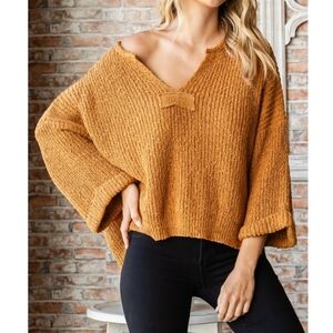 #46284 🛑S,M,L  Fabulous Boho Neck Slit Sweater Top